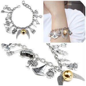Fancy Space Silver Harry Potter Wizard Sorcerer Theme Adjustable Charm Bracelet